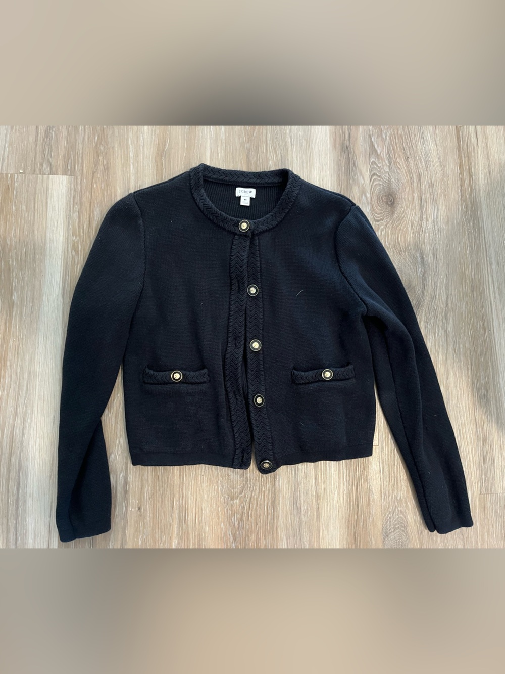 J Crew Lady Sweater Jacket Black Gold Size Medium - Picture 2 of 6
